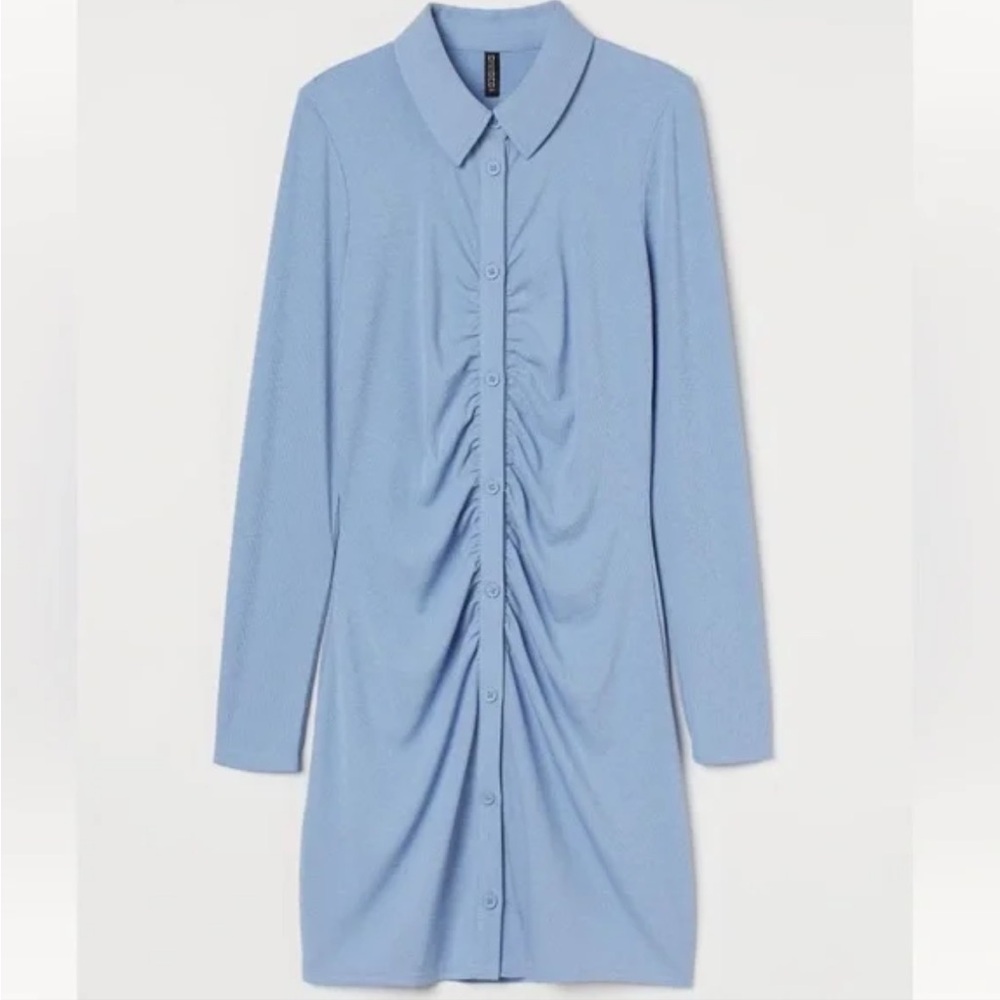 H&M Jersey Shirt Dress - Light Blue Long sleeve mini dress M stretchy